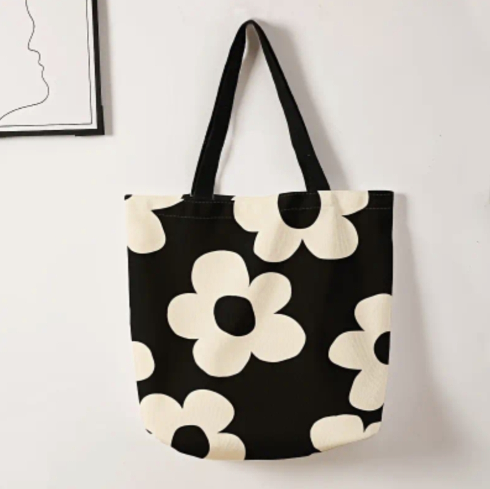 Beach Bag Large Carryall Tote Bags Purse Black White Floral Waterproof Totes - Picture 2 of 8
